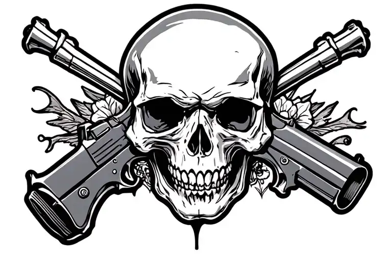 Skull And Gun Surrounded
