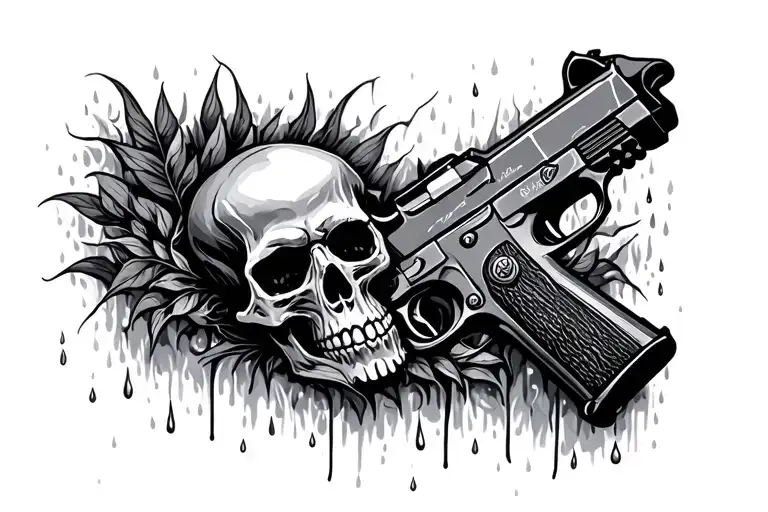 Skull And Gun Surrounded My Rain