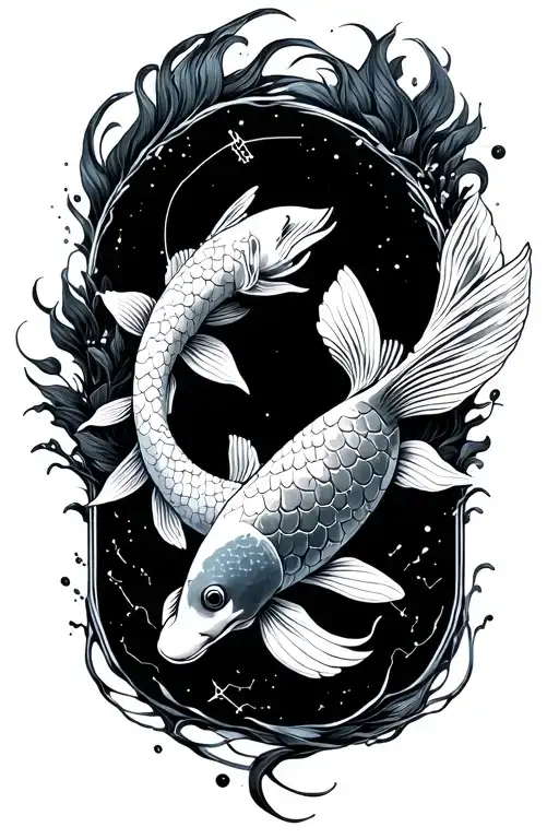 Koi Carp With Pisces Constellation