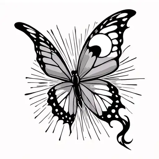 Whimsical Butterfly Flying With The Sun And Moon