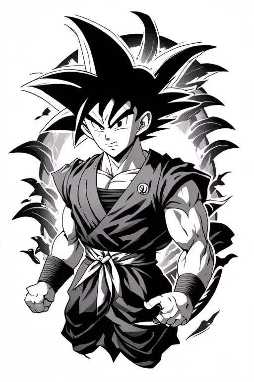 Goku Super Saiyan 1 With Shenron In Background