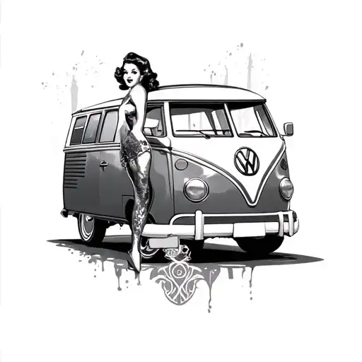 Pretty Pin Up With Volkswagen T1