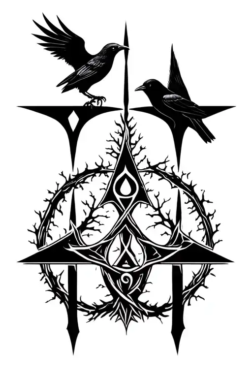Nordic Rune Symbolizing Protection And Divine Prosperity With Tree Of Life And Crow
