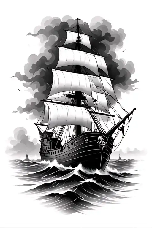 Pirate Ship Sailing Through Stormy