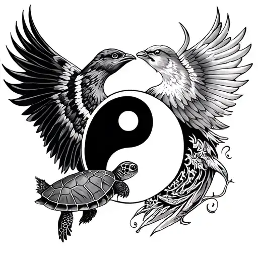 Pacific Northwest Influence Of A Turtle And Thunderbird Yin Yang