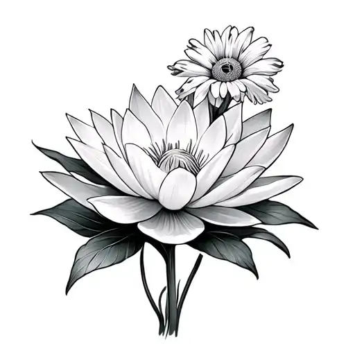 Water Lily And Marigold And Larkspur Flower