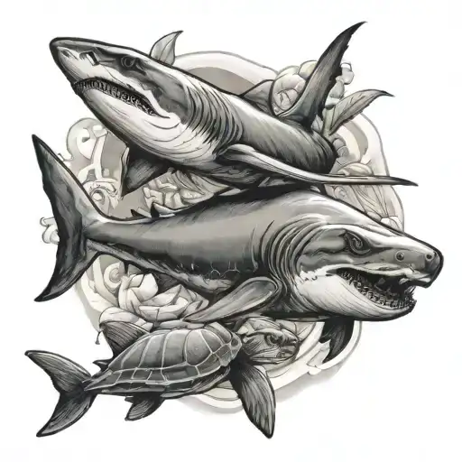 Diving With Shark And Turtle