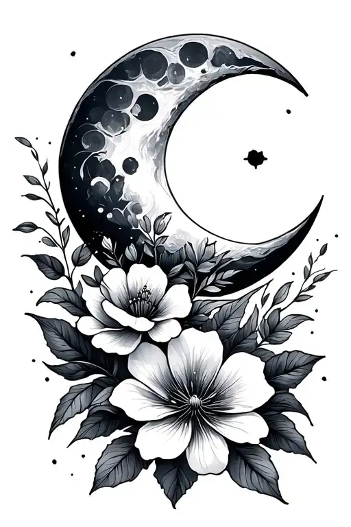 Thin Floral Design With Moon