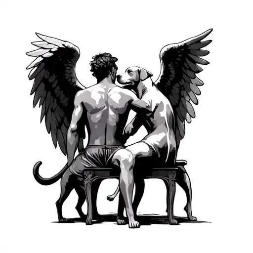 A Man And A Dog Angels Seated Back Turned