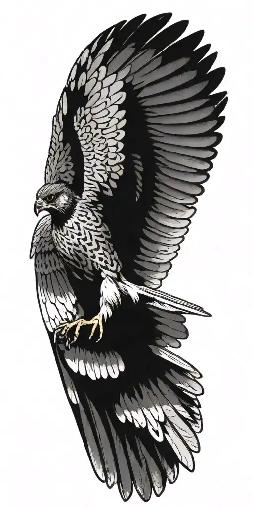 Falcon Swooping Down Wings Spread No Background