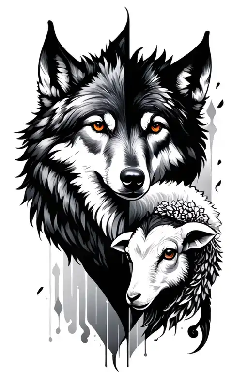 Duality Based Tattoo With Mystic Anthro Wolf And Lamb