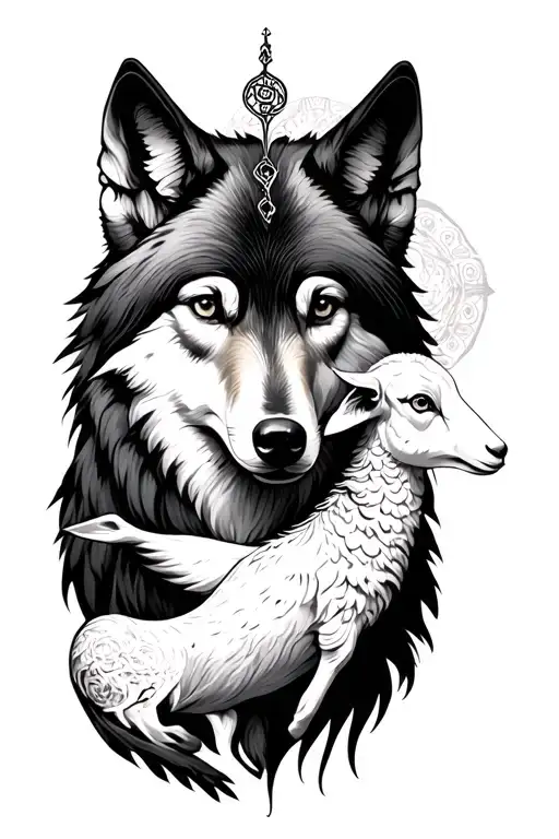 Duality Based Tattoo With Mystic Anthro Wolf And Lamb