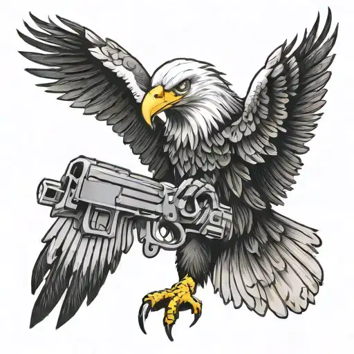 Bald Eagle With Machine Guns In Both Claws