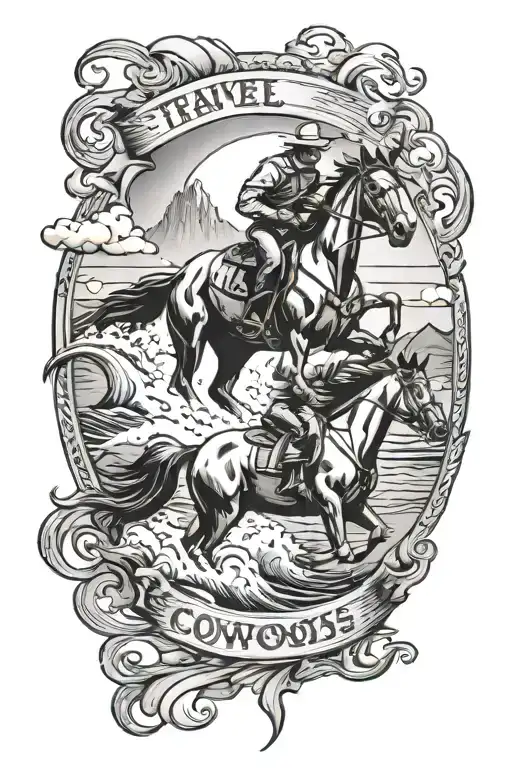 Travel Tatto With Wyoming Cowboys And Surfing