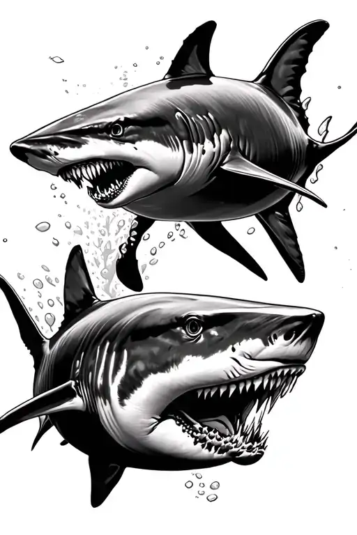 Hammer Head Shark Swimming With A Diver Reaching Out And A Tiger Shark Coming Near