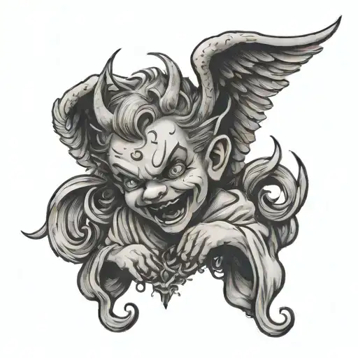 A Little Angel With Devil Horns And A Big Scary Grin Who Is Praying