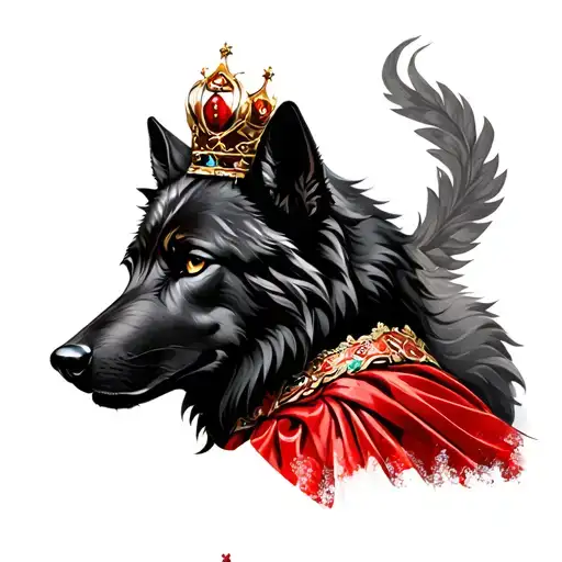 Black Wolf With Red Gown And Crown