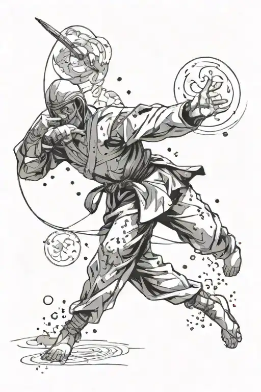 A Celestial Scene Featuring The Gemini Constellation And A Martial Artist In Action