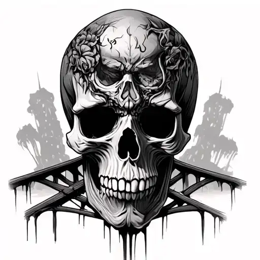 Skull Face With Death Under Walking In A Bridge