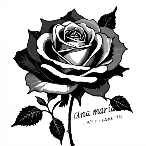 Ana Maria Written With A Rose Tattoo Design