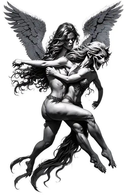 Female Angels Fighting Demons