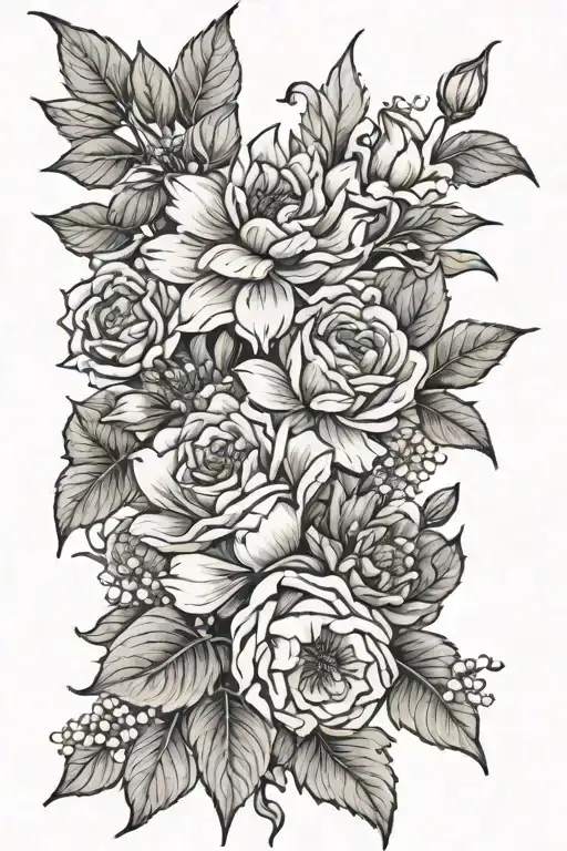 Birth Month Flower Bouquet Tattoo Design
