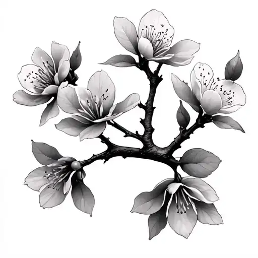 Cherry Tree Branch With 5 Bloomed Cherry Blossoms Wrapped