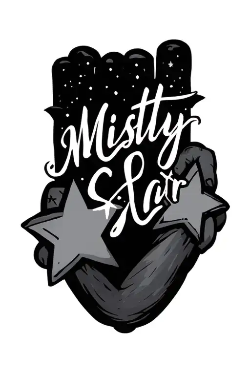 The Name Mistystar In Script Writing With Two Stars On Opposite Ends On My Wrist Down My Thumb