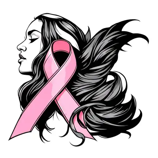 Breasr Cancer Pink Ribbon With Woman Doodle