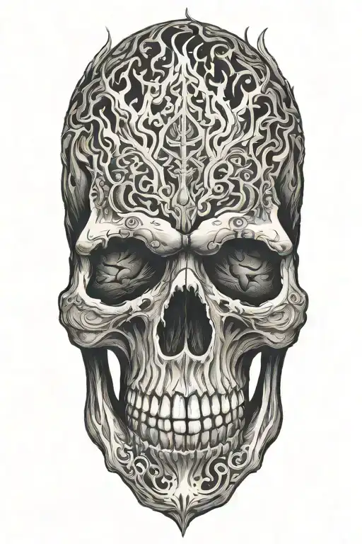 Skull Engulfed In Fire Flames