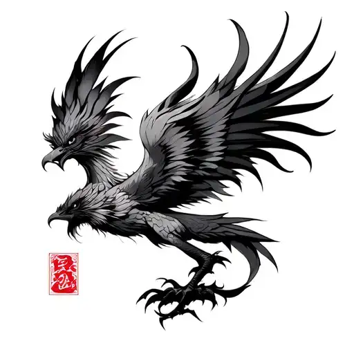 Generatea Minimalist Japanese-style Angry Phoenix Tattoo Design