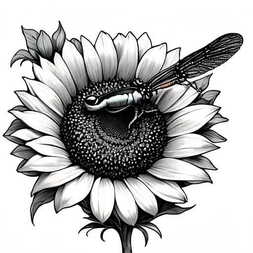 Dragonfly With Sunflower