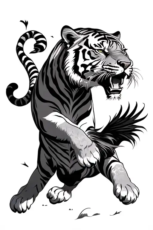 Realism Tiger Jumping To Prey