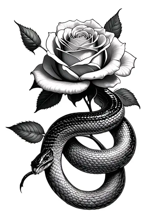 Snake Wrapping Around A Rose