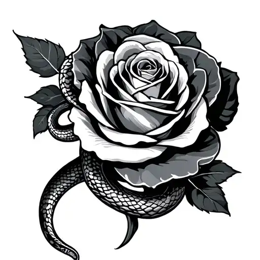 Snake Wrapping Around A Rose Intertwined