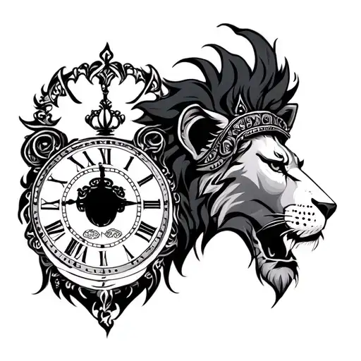 Lion With Head Dress And Clock Face