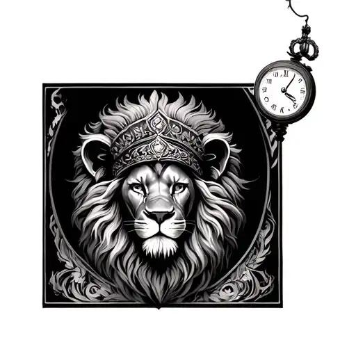 Lion With Head Dress And Clock Surrounded