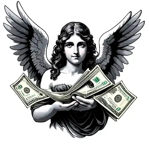Angel With Money Racks In Hand Holding
