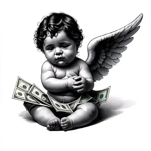 Baby Angel With Money Racks In Hand Holding