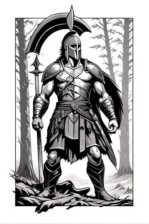 Spartan Warrior With Trees Background Looking
