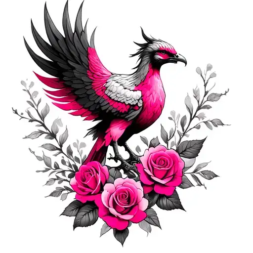 Pink Phoenix And Roses