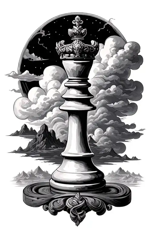 King Chess Piece With Filler Clouds Landscape