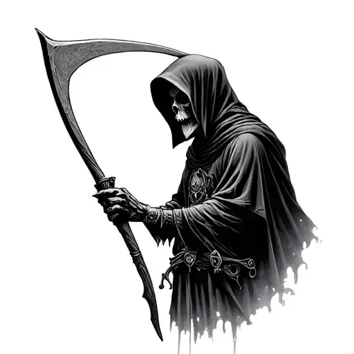 Side Profile Grim Reaper Holding A Scythe Realistic