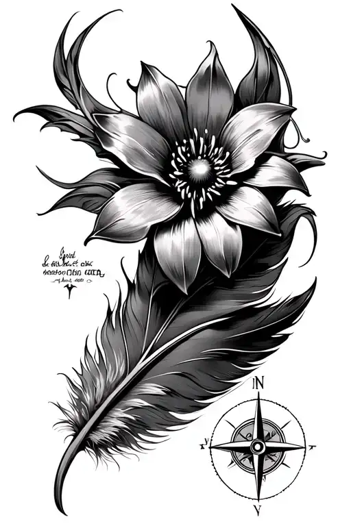 Wind Flower On A Compass And Feather