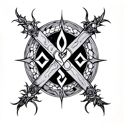 Bind Thuriaz And Eihwaz Rune Black Tattoo Design