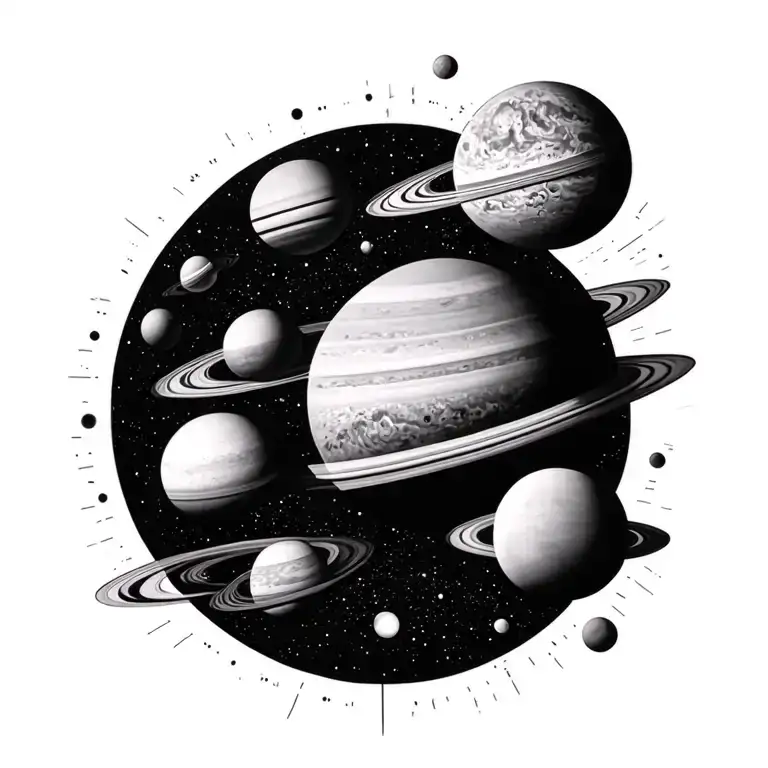 Solar System On Spine Tattoo Design