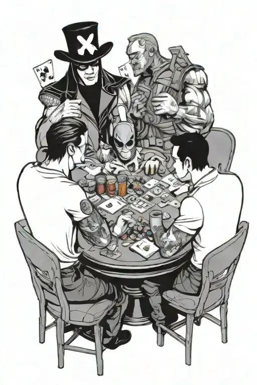 Marvel Characters Around A Table Playing Poker