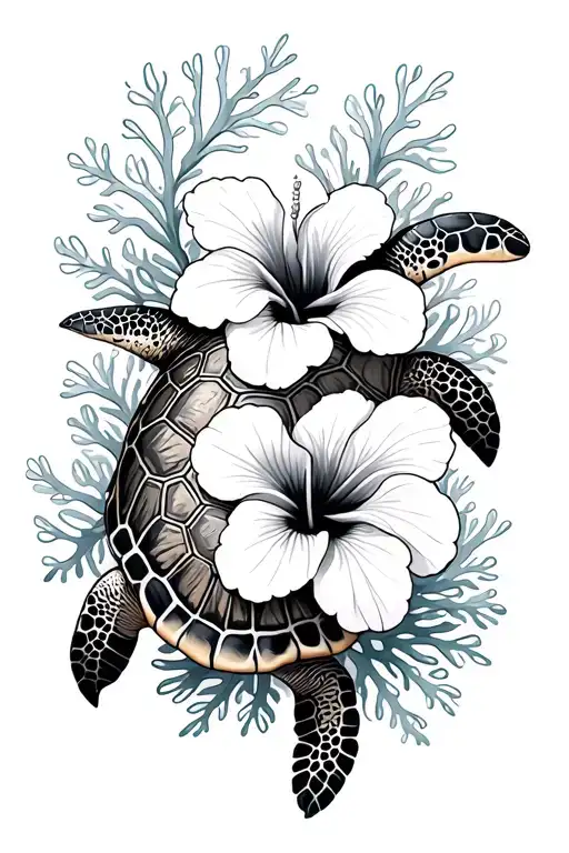 Baby Sea Turtle Wave Coral Hibiscus