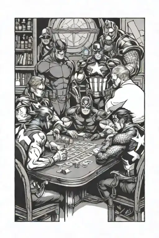 Marvel Avenger Characters Around A Table Playing Poker