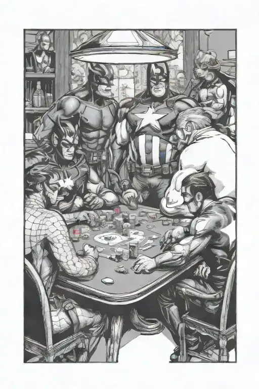 Marvel Avenger Characters Around A Table Playing Poker